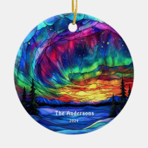 Gepersonaliseerde Glas in lood Look Northern Light Keramisch Ornament
