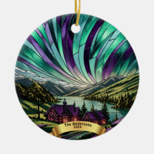 Gepersonaliseerde Glas in lood Look Northern Light Keramisch Ornament