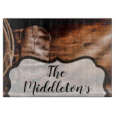 Gepersonaliseerde glas snijden cowboy laarzen schu snijplank (Voorkant)