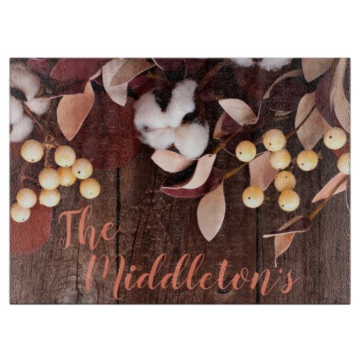 Gepersonaliseerde glas snijden katoenen tak op don snijplank (Voorkant)