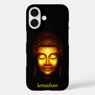 Gepersonaliseerde Glimlachende Boeddha Goud en Zwa iPhone 16 Hoesje