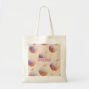 Gepersonaliseerde Glitter Appel Sparkel Fruit Past Tote Bag