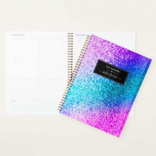Gepersonaliseerde Glitter Elegant Script Naam 2021 Planner (Display)