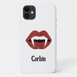 Gepersonaliseerde Glitter Fangs Halloween - rode l iPhone 11 Hoesje