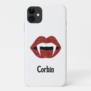 Gepersonaliseerde Glitter Fangs Halloween - rode l iPhone 11 Hoesje