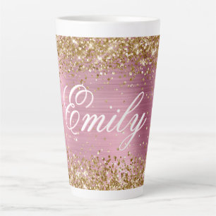 Gepersonaliseerde Glitter Lichtroze Folie Latte Mok