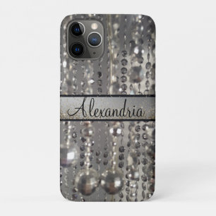 Gepersonaliseerde glitterij zilveren snaarkralen iPhone 11 pro hoesje
