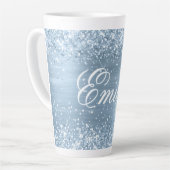 Gepersonaliseerde Glittery lichtblauwe Folie Latte Mok (Linkerhoek)