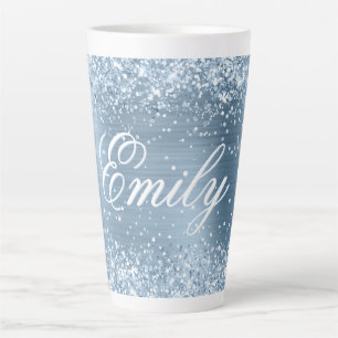 Gepersonaliseerde Glittery lichtblauwe Folie Latte Mok