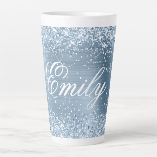 Gepersonaliseerde Glittery lichtblauwe Folie Latte Mok (Voorkant)