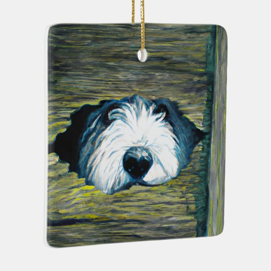 Gepersonaliseerde gluren Oud Engels Sheepdog hond Keramisch Ornament (Rechts)