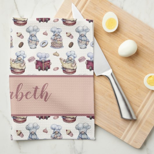 Gepersonaliseerde gnomen Baking Cupcakes Donuts Tr Theedoek (Quarter Fold)