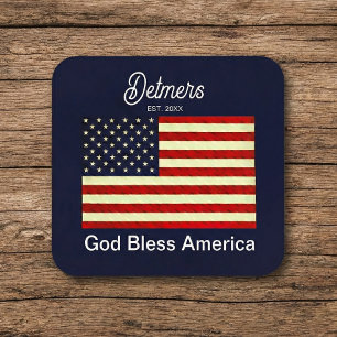 Gepersonaliseerde God Bless America Flag Onderzett Vierkante Kartonnen Onderzetter