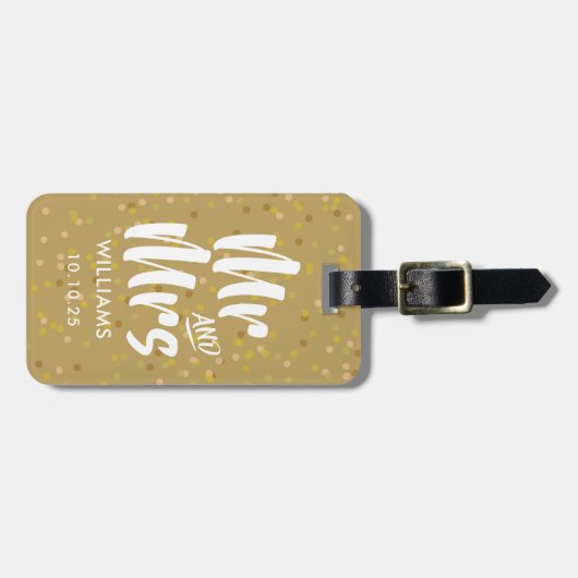 Gepersonaliseerde Gold Dust Confetti Mr. en Mrs. Bagagelabel (Voorkant horizontaal)