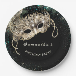 Gepersonaliseerde Gold Emerald Green Masquerade Pa Papieren Bordje