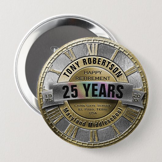 Gepersonaliseerde Gold en Silver Retirement Button (Voorkant /achterkant)