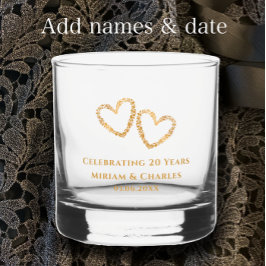 Gepersonaliseerde Golden Heart 20e bruiloft Jubile Whisky Glas