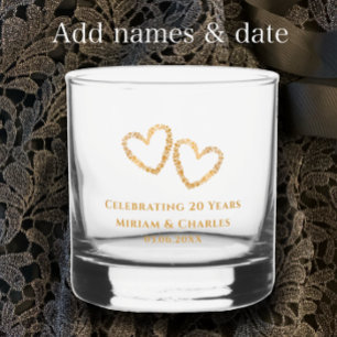 Gepersonaliseerde Golden Heart 20e bruiloft Jubile Whisky Glas