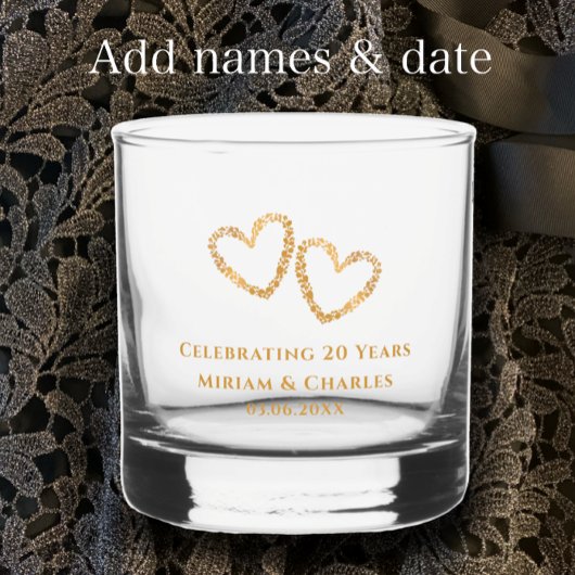 Gepersonaliseerde Golden Heart 20e bruiloft Jubile Whisky Glas