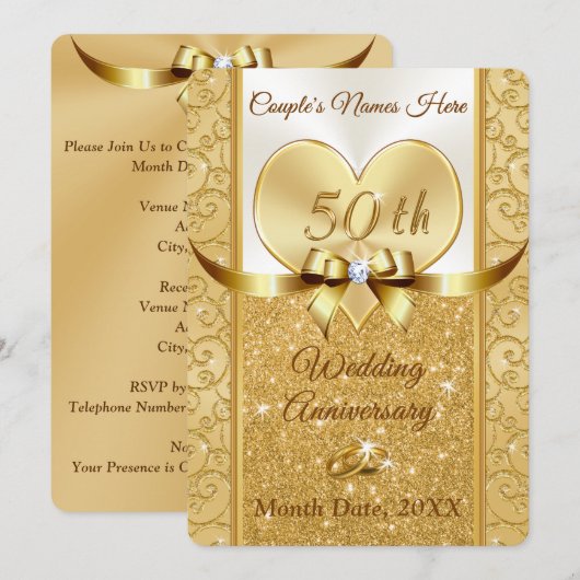 Gepersonaliseerde Golden Jubileum Uitnodiging Kaar (Voorkant / Achterkant)