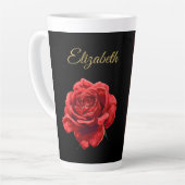 Gepersonaliseerde Golden Script Elegant Red Rose M Latte Mok (Linkerhoek)