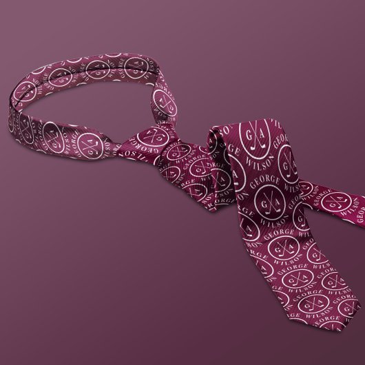 Gepersonaliseerde Golf Monogram Naam Bourgogne Gol Stropdas
