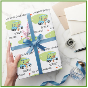 Gepersonaliseerde Golf Thema Naam Afstuderen Cadeaupapier