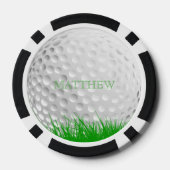Gepersonaliseerde golfbal in gras marker pokerchips (Achterkant)