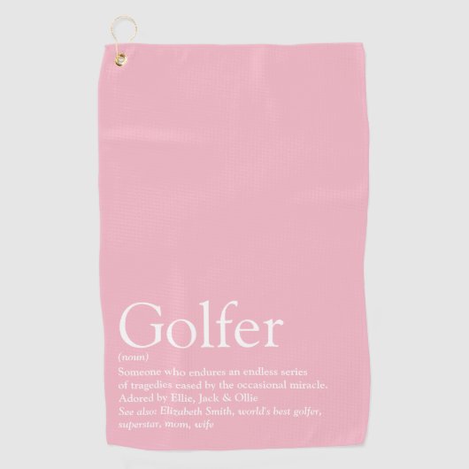 Gepersonaliseerde golfer definitie roze golfhanddoek (Voorkant)