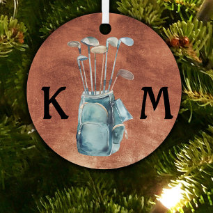 Gepersonaliseerde Golfer Monogram Modern Casual Metalen Ornament
