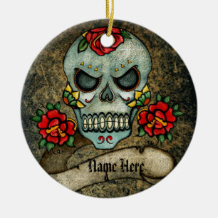 Gepersonaliseerde Gothic Biker Sugar Art Skull Gru Keramisch Ornament