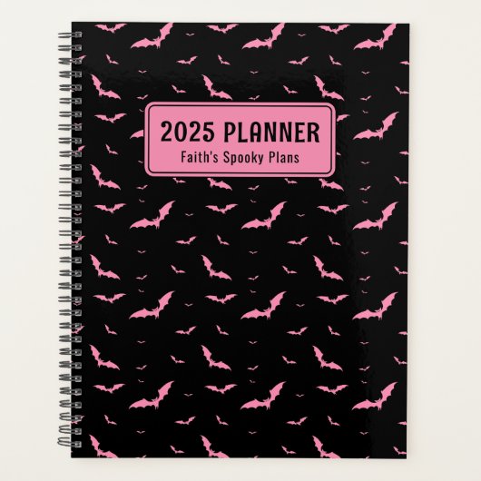 Gepersonaliseerde Gothic Pink & Black Bat Patroon Planner (Voorkant)