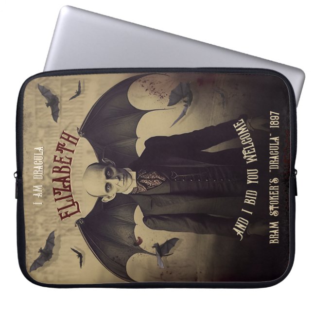 Gepersonaliseerde Gotische Dracula Vampire Laptop Sleeve (Voorkant)