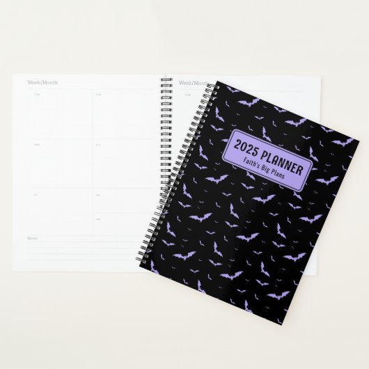 Gepersonaliseerde Gotische Paarse & Zwarte Vleermu Planner (Display)