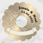 Gepersonaliseerde Goud Effect Trouwwijn Glas Label (Voorkant)