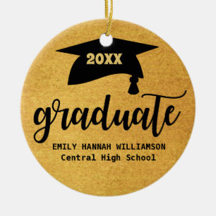 Gepersonaliseerde gouden Afstuderen mortier board Keramisch Ornament
