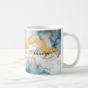 Gepersonaliseerde Gouden Blauwe Waterverf Gift voo Koffiemok