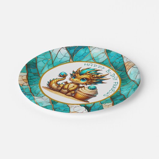 Gepersonaliseerde gouden Blauwgroen Dragon Boy's v Papieren Bordje (Gekanteld)