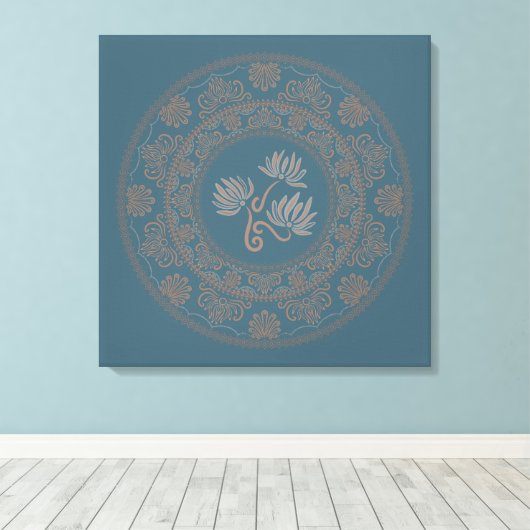 Gepersonaliseerde Gouden Blauwgroen Rococo Lotus D Canvas Afdruk (Insitu (Houten vloer))