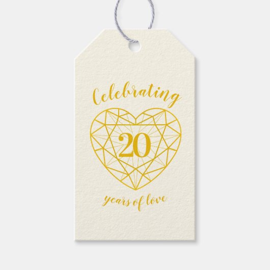 Gepersonaliseerde gouden diamant 20e juweel hart cadeaulabel (Voorkant)