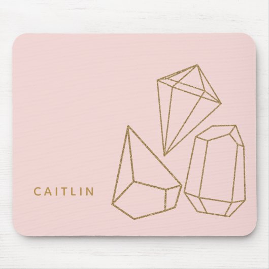 Gepersonaliseerde gouden edelstenen Blush Pink Muismat (Voorkant)