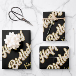 Gepersonaliseerde gouden elegante Happy Birthday G Inpakpapier Vel