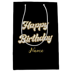 Gepersonaliseerde gouden elegante Happy Birthday G Medium Cadeauzakje