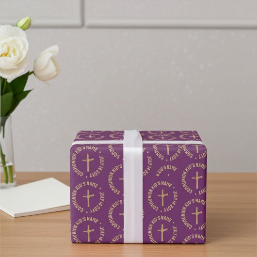 Gepersonaliseerde gouden en druivenrode magenta co cadeaupapier