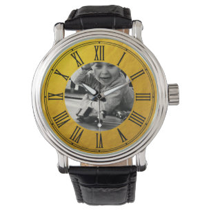 Gepersonaliseerde gouden  foto van de familie horloge
