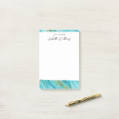 Gepersonaliseerde gouden Glitter Blauwe Waterverf Post-it® Notes (Op bureau)
