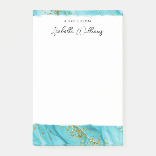 Gepersonaliseerde gouden Glitter Blauwe Waterverf Post-it® Notes (Voorkant)