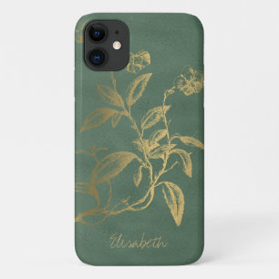 Gepersonaliseerde gouden glitter bloemen vrouw iPhone 11 hoesje