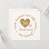 Gepersonaliseerde Gouden Hart 50e bruiloft Jubileu Kaart (Voorkant / Achterkant in situ)