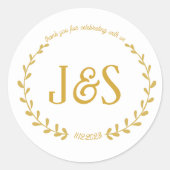 Gepersonaliseerde Gouden kleur Bruiloft Party Deco Ronde Sticker (Voorkant)